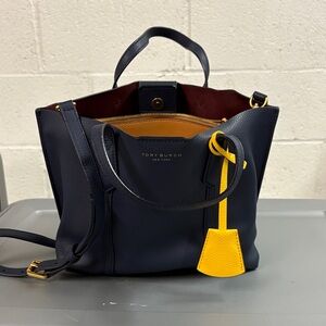 Tory Burch Navy Tote with Yellow Accent